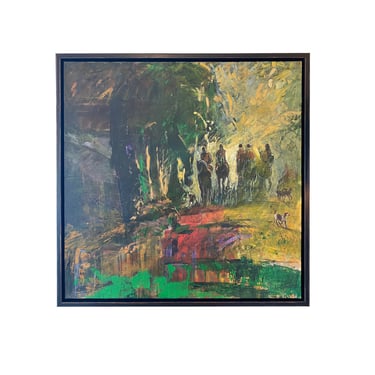 Oil on Canvas Hunt Scene, J.F. Andre&#8217;, France, 1970&#8217;s