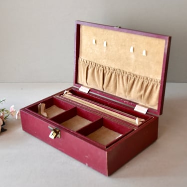 Vintage Red Vinyl Jewellery Box 50s Jewelry Storage Box 