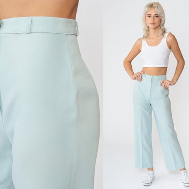 70s Straight Leg Pants Mint Blue Trousers Boho Pastel Preppy Trousers 1970s High Rise Waist Vintage Seventies Creased Extra Small xs 24 0 