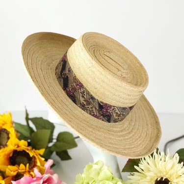 Vintage Straw Hat Wide Brim Floral Ribbon Cute Cottagecore Boater Hat 