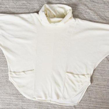 1970s Ivory Terrycloth Disco Hippie era Pullover Turtleneck Sweater Top Vintage Shirt Blouse 