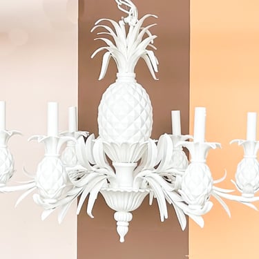 Pair of Newly Painted Tole Pineapple Chandeliers