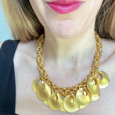 80s Runway Gold Chunky Chain Gold Disk Statement Necklace