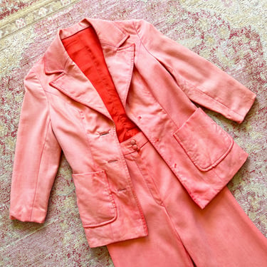 AS-IS *** Vintage 1970s 70s Pink Wool Blazer Jacket High Waisted Bell Bottom Pants Suit (x-small) 