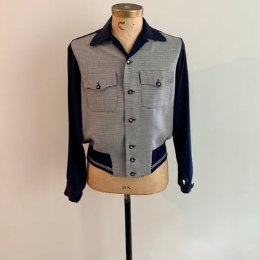 Marlboro LaPlaya Sportwear fantastic houndstooth and solid navy shirt jac  jacket-size M 