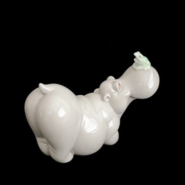 Vintage Spanish NAO by Lladro Porcelain Hippopotamus Hippo Figurine with Frog Statue Daisa Hand Made in Spain 