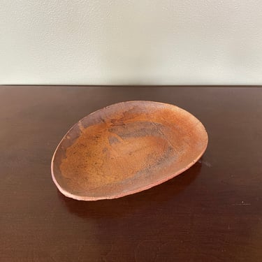 Vintage 1970's Yellow Orange Terracotta Ceramic Pottery Abstract Midcentury Modern Organic Form Catchall Tray 
