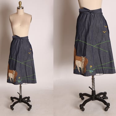 1970s Novelty Denim A Line Horse Donkey Llama Scenic Wrap Skirt by Splen-Denims -S 