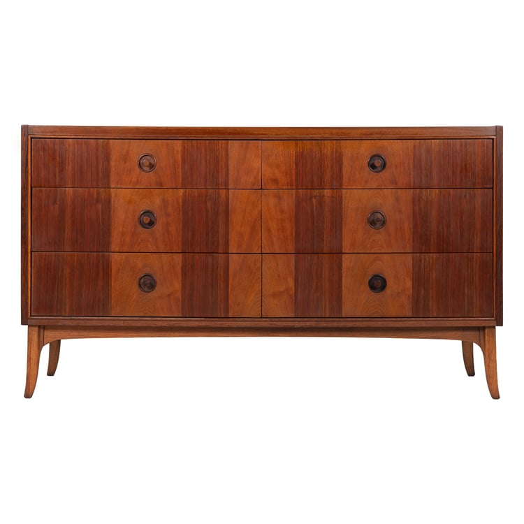 56” MCM Walnut Dresser | Credenza w. 6 Drawers