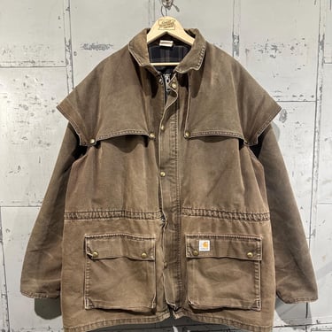 Size XXL Vintage workwear jacket Barn Coat Wester Duster beige earthtone Carhartt two pocket jacket 90s cropped work jacket Welder 