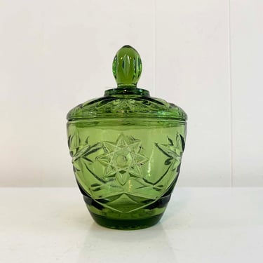 Vintage Green Glass Stasher Covered Candy Dish Lidded Box Vanity Storage 1960s 