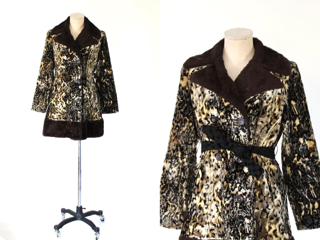 1980s Perry Ellis Leopard Print Faux Fur Oversized Coat