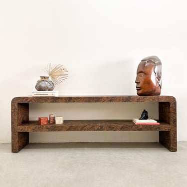 Burlwood console table bookshelf  bookcase MCM Postmodern 70s 80s Vintage Retro 