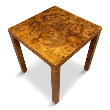 Burl Square Olivewood Parsons Side Table Mid Century in the Style of WJ Sloane