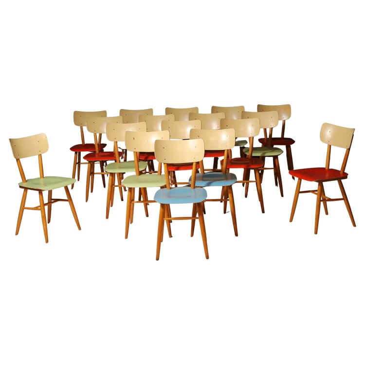 Mid century color dining chairs by TON, 1960s, Czechoslovakia, set of 18 