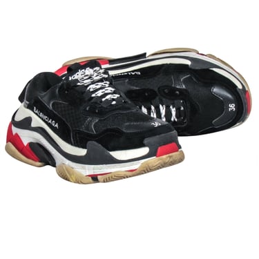 Balenciaga - Black, Cream & Red Chunky "Triple S" Sneakers Sz 6