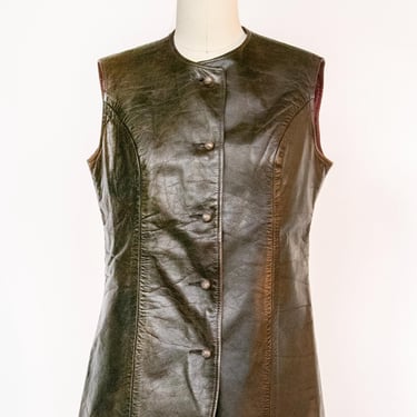 1960s Leather Vest Tunic Top Brown S 