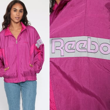 Reebok Jacket 90s Purple Windbreaker Jacket Streetwear Warm Up Sports Vintage Color Block Pink Track Jacket 1990s Sportswear Small Medium 