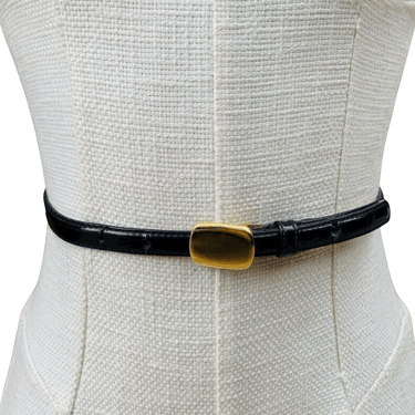 Vintage Women's Black Patent Leather Skinny Belt Large Usa 4097 by Gail Labelle