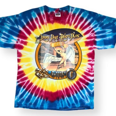 Vintage 1998 Jimmy Page & Robert Plant Double Sided US Rock Tour Tye Dye Graphic Band T-Shirt Size XL 