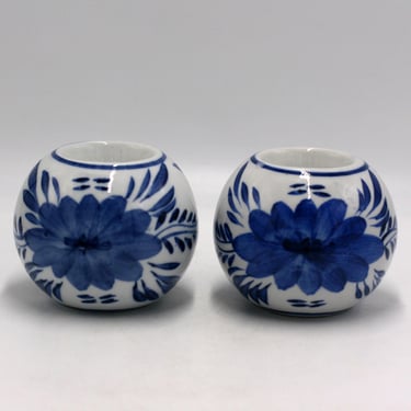 vintage Orb Blue and White Candle Holders Set of Two 