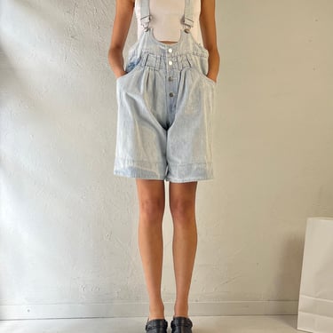 90s ‘Breaker’ Pinstripe Denim Overalls Shorts / Medium 