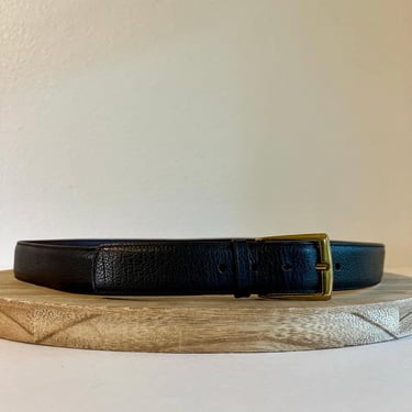 Vintage Black Genuine Leather Made in USA Golden Brass Buckle Belt Size Large 
