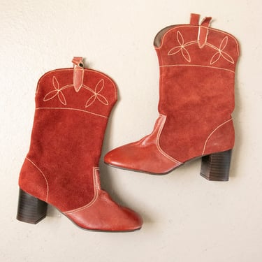 1970s Boots Suede Leather GoGo Cowboy 6 