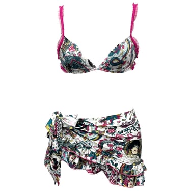Dior Tattoo Print Bralette + Mini Skirt Set