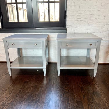 AVAILABLE: Set of 2 - Grey Lacquered Nightstands 