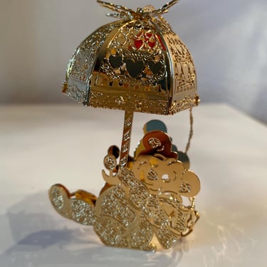 Danbury Mint Gold Christmas Ornament Umbrella Bear | 1993 Gold Plated Bear Ornament | Vintage Danbury Mint Gold Ornament 