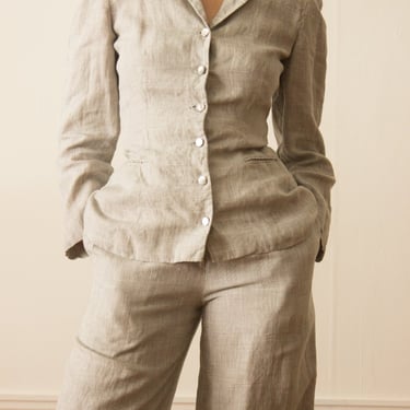 1980s Perry Ellis Glen Plaid Linen Suit 