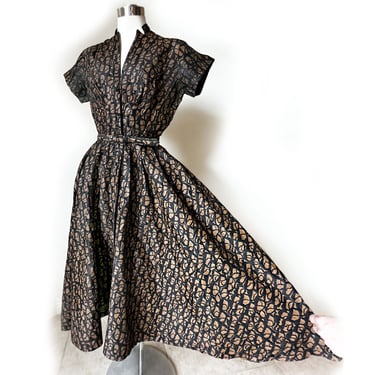 50's Brown Black Print Dress, Fit & Flare, Full | Boutique 369 - Palm  Springs, CA | ATTIC