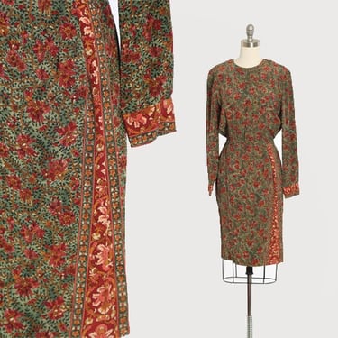 Vintage 90s Liz Claiborne green floral silk dress 