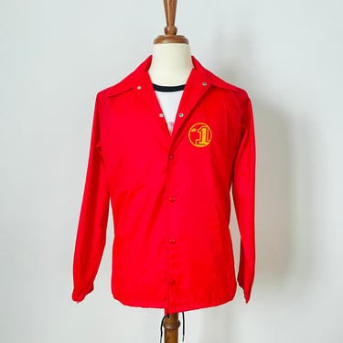 Vintage Red / #1 Windbreaker / Jacket / 1970s / Butterfly Collar / Unisex / FREE SHIPPING 