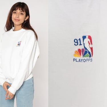 1991 NBA Playoffs Sweatshirt 90s NBA Sweatshirt White Basketball Crewneck NBC Broadcasting Sports Pullover 1990s Vintage Extra Large xl 