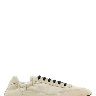 Prada Women Ivory Re-Nylon And Suede Collapse Sneakers