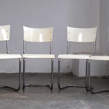 Set of four Bauhaus cantilever chairs after Mart Stam, S 43 painted white 