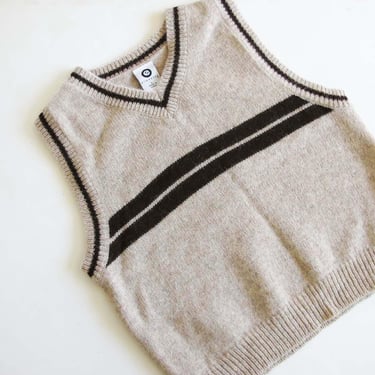 Vintage 2000s Wool Stripe Sweater Vest M L - Y2K Tan Brown V Neck Knitted Vest 