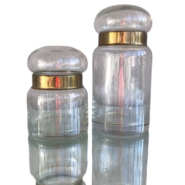 Pair of Vintage Glass & Brass Apothecary Jars | Bubble Tops | Heavy Weight Large Jars Show Globes |Collectible Druggist Ware 
