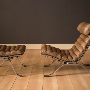 Vintage Arne Norell Leather and Chrome Ari Lounge Chair and Ottoman 