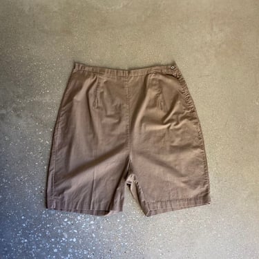 Vintage Taupe Cotton Side Zip Shorts 