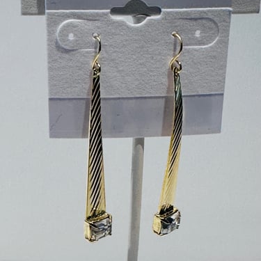 Gold Stick Earrings with Rhinestones
