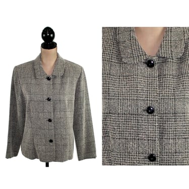 90s Black Gray Glen Plaid Blazer XL, Lightweight Boucle Office Jacket, Plus Size Clothes for Women, Vintage 1990s from MISS DORBY Size 16 