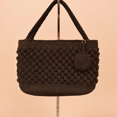 Zippered Crochet Black Silk Corde Handbag
