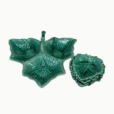 1950s Wedgwood Green Majolica Grape Leaf Serving Set