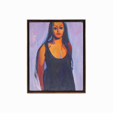 Vintage Acrylic Painting on Board Woman Portrait Mid Century Modern 