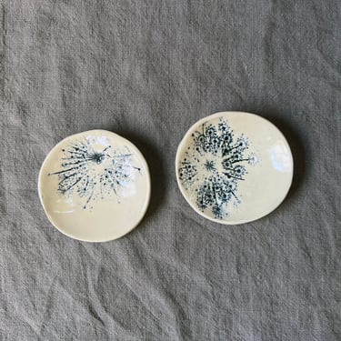 Queen Anne's Lace Salt Bowls (set of 2) - Indigo glaze