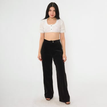Vintage Black Velvet Pants 80s High Waisted Trousers Wide Straight Leg Slacks Goth Formal Evening Slacks Plain 1980s Small S 