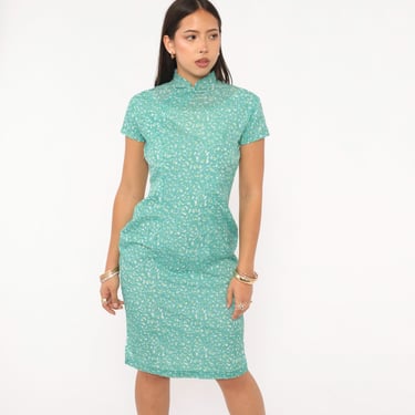 70s Cheongsam Dress Teal Floral Print Mandarin Collar | Shop Exile -  Tucson, AZ | ATTIC